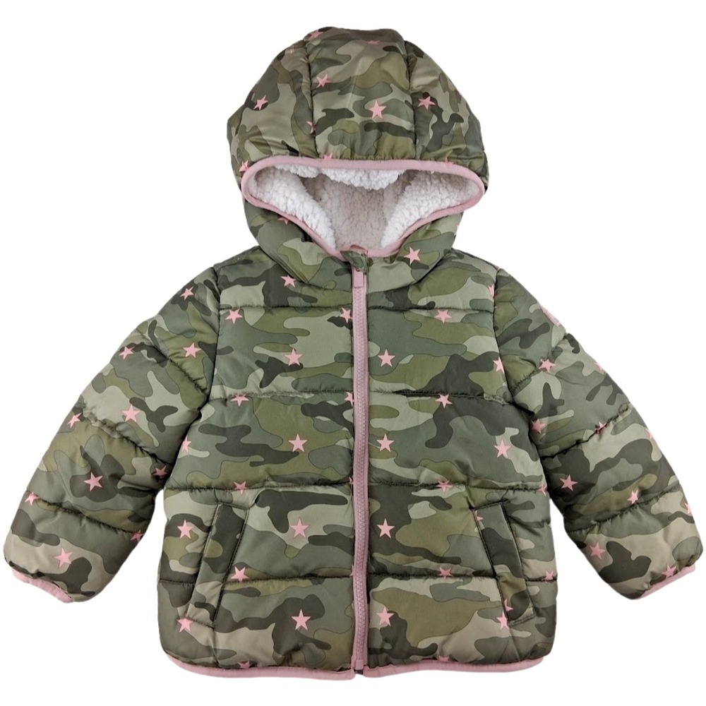 Gap Toddler 3T Puffer Jacket Sherpa Lining Camouflage Pink Star Camo Hooded